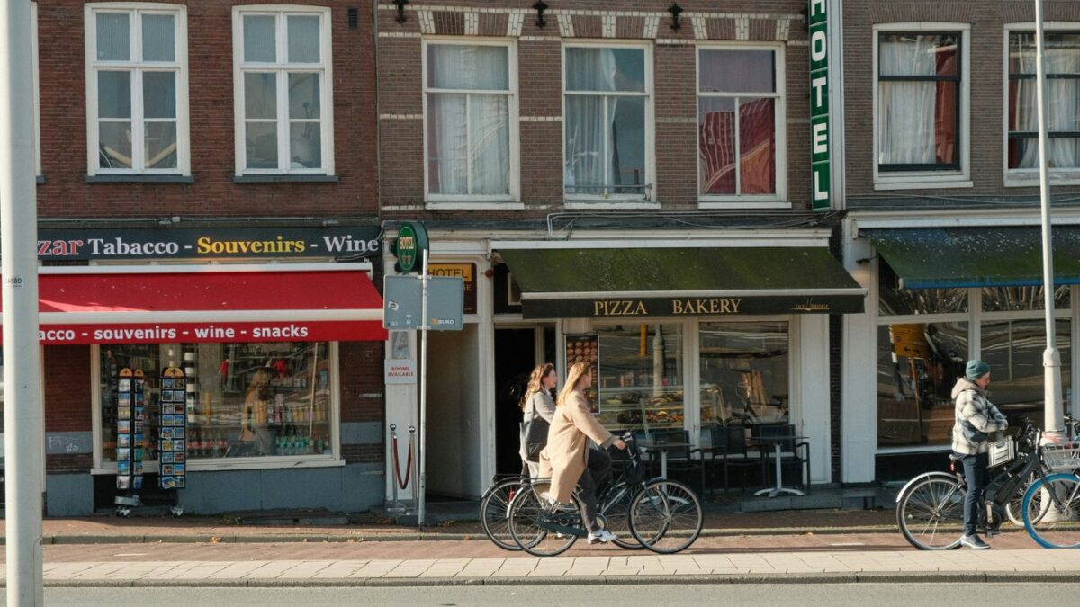a person riding a bicycle on the street