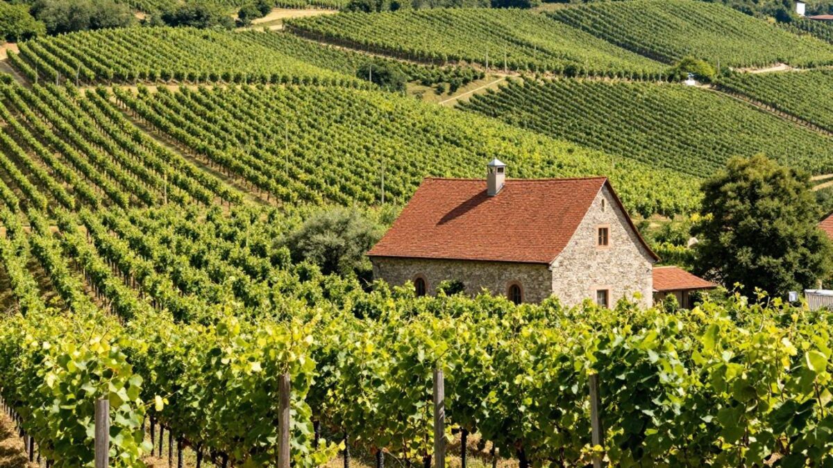 Hochzeitslocation in Franken mit Weinbergen und Steingebäude