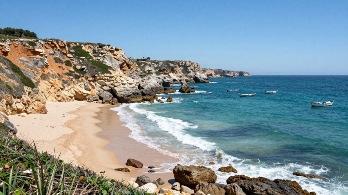 Versteckte Bucht an Portugals wilder Westküste mit Klippen.