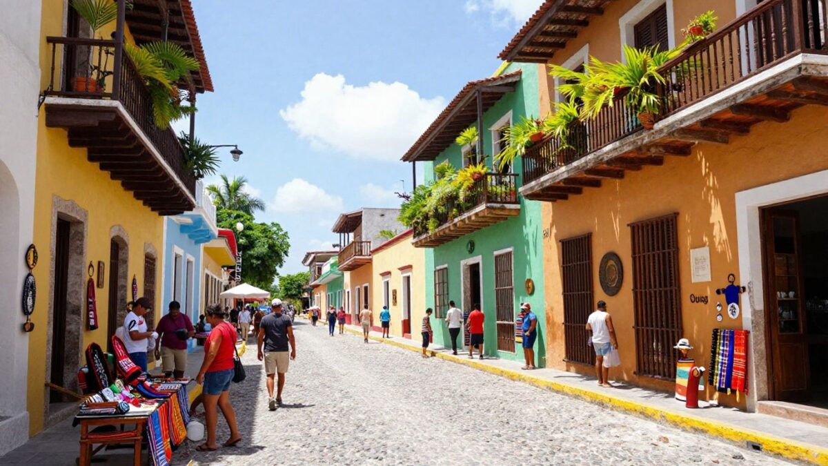 Lokale Handwerkskunst und bunte Gebäude in Playa del Carmen