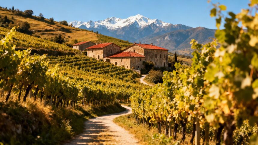 Weinberge und Berge in Tramin