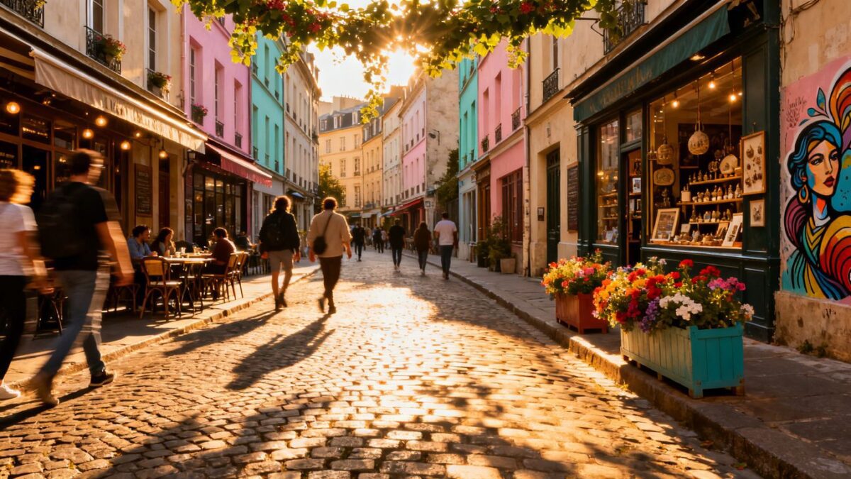Buntes belgisches Viertel in Köln mit Cafés und Boutiquen