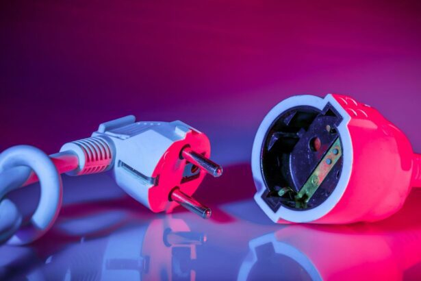 a close up of a red and white electrical device